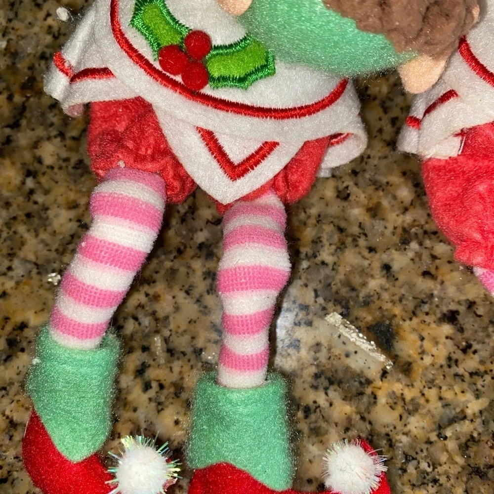 2 Vintage 11” Christmas Knee Hugger Posable Rubber Face Baking Festive Elfves
